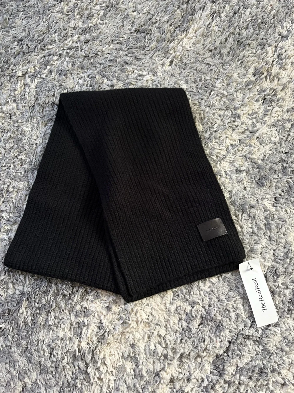 VINCE Black Ribbed 100% Cashmere Scarf